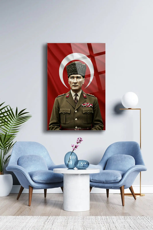 Atatürk Cam Tablo - Portre - Cam Tablo - Duvar Dekoru - Atatürk Portresi - Kaliteli Baskı Ata012 - Alcor Shop