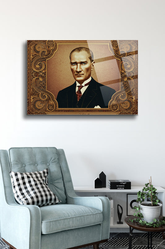 Atatürk Cam Tablo-Portre - Cam Tablo - Duvar Dekoru - Atatürk Portresi - Kaliteli Baskı Ata043