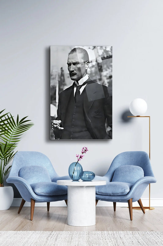 Atatürk Cam Tablo - Portre - Cam Tablo - Duvar Dekoru - Atatürk Portresi - Kaliteli Baskı Ata005 - Alcor Shop