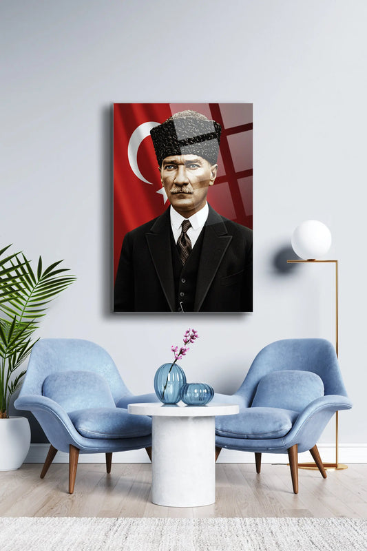 Atatürk Cam Tablo - Portre - Cam Tablo - Duvar Dekoru - Atatürk Portresi - Kaliteli Baskı Ata020 - Alcor Shop