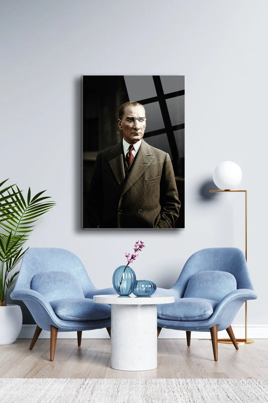 Atatürk Cam Tablo - Portre - Cam Tablo - Duvar Dekoru - Atatürk Portresi - Kaliteli Baskı Ata022 - Alcor Shop