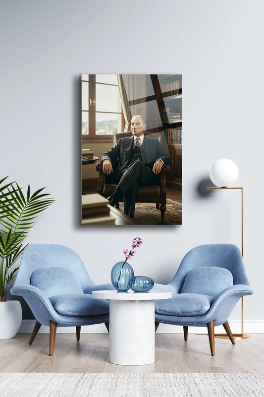 Atatürk Cam Tablo - Portre - Cam Tablo - Duvar Dekoru - Atatürk Portresi - Kaliteli Baskı Ata024 - Alcor Shop