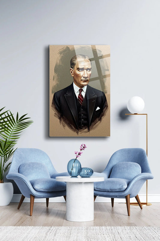 Atatürk Cam Tablo - Portre - Cam Tablo - Duvar Dekoru - Atatürk Portresi - Kaliteli Baskı Ata026 - Alcor Shop