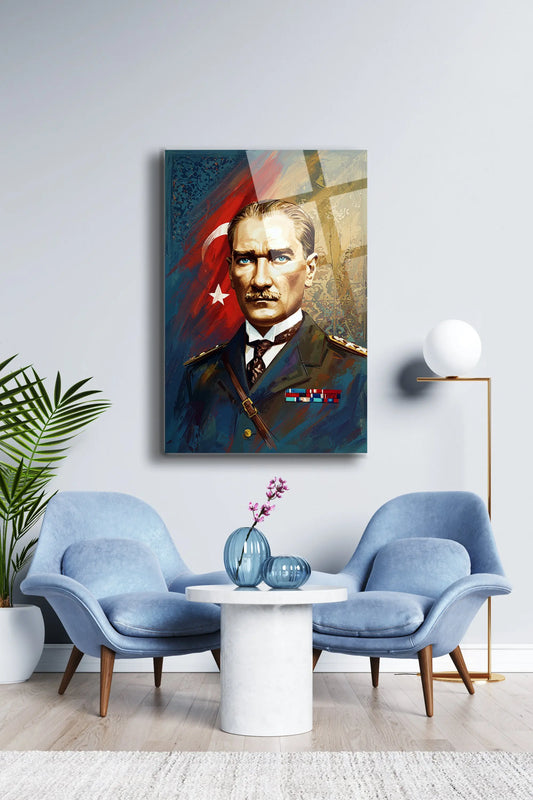 Atatürk Cam Tablo - Portre - Cam Tablo - Duvar Dekoru - Atatürk Portresi - Kaliteli Baskı Ata028 - Alcor Shop