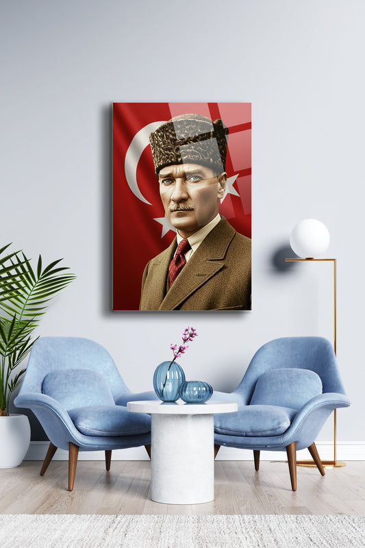 Atatürk Cam Tablo - Portre - Cam Tablo - Duvar Dekoru - Atatürk Portresi - Kaliteli Baskı Ata031