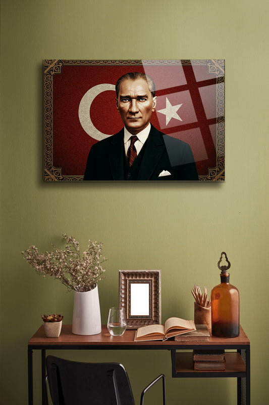 Atatürk Cam Tablo-Portre - Cam Tablo - Duvar Dekoru - Atatürk Portresi - Kaliteli Baskı Ata041