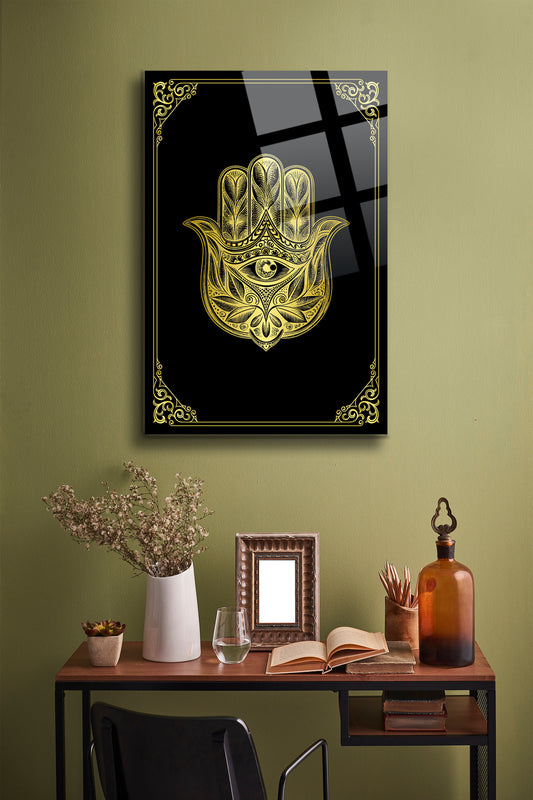 Fatma'nın Eli Siyah Cam Tablo – Koruyucu Sembol & Nazar Tılsımı Alh003