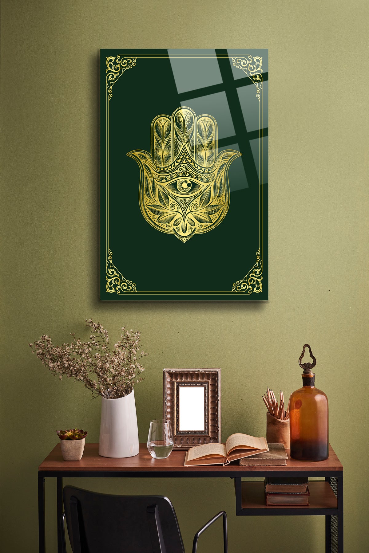 Fatma Ana Eli Cam Tablo - Nazar - Nazarlık - Dini Tablo - İslami Tablo - Dua Tablo Alh004