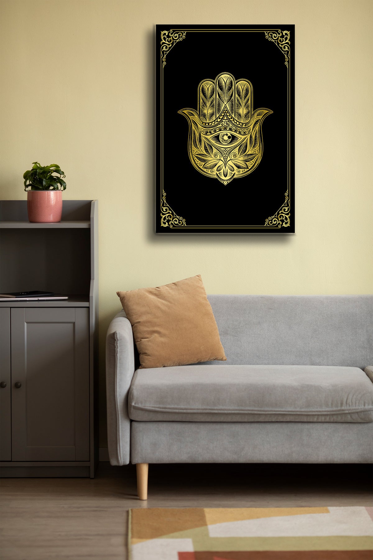 Fatma'nın Eli Siyah Cam Tablo – Koruyucu Sembol & Nazar Tılsımı Alh003