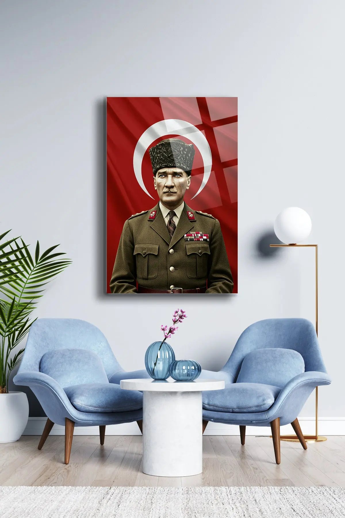 Atatürk Cam Tablo - Portre - Cam Tablo - Duvar Dekoru - Atatürk Portresi - Kaliteli Baskı Ata012 - Alcor Shop