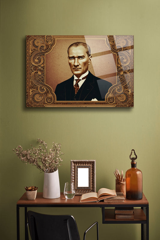 Atatürk Cam Tablo-Portre - Cam Tablo - Duvar Dekoru - Atatürk Portresi - Kaliteli Baskı Ata043