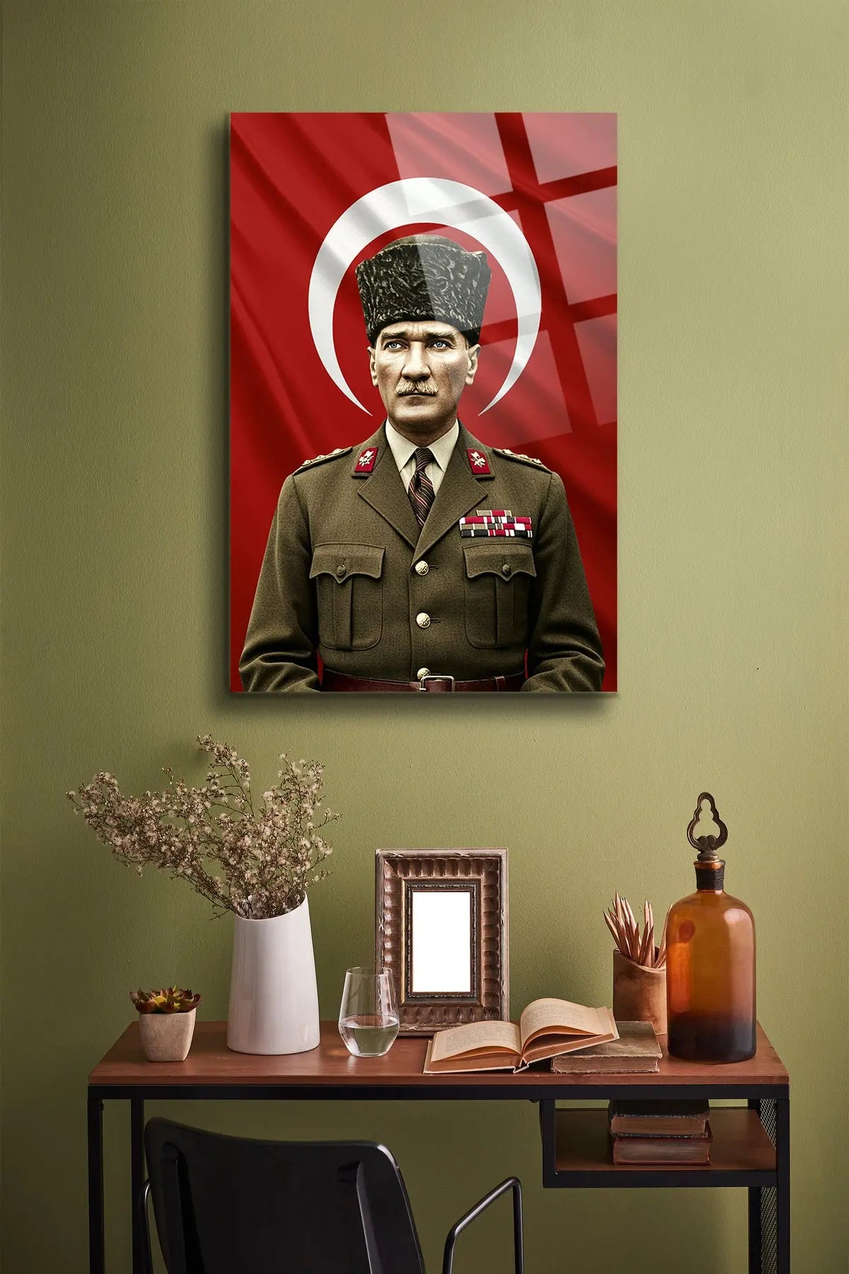 Atatürk Cam Tablo - Portre - Cam Tablo - Duvar Dekoru - Atatürk Portresi - Kaliteli Baskı Ata012 - Alcor Shop