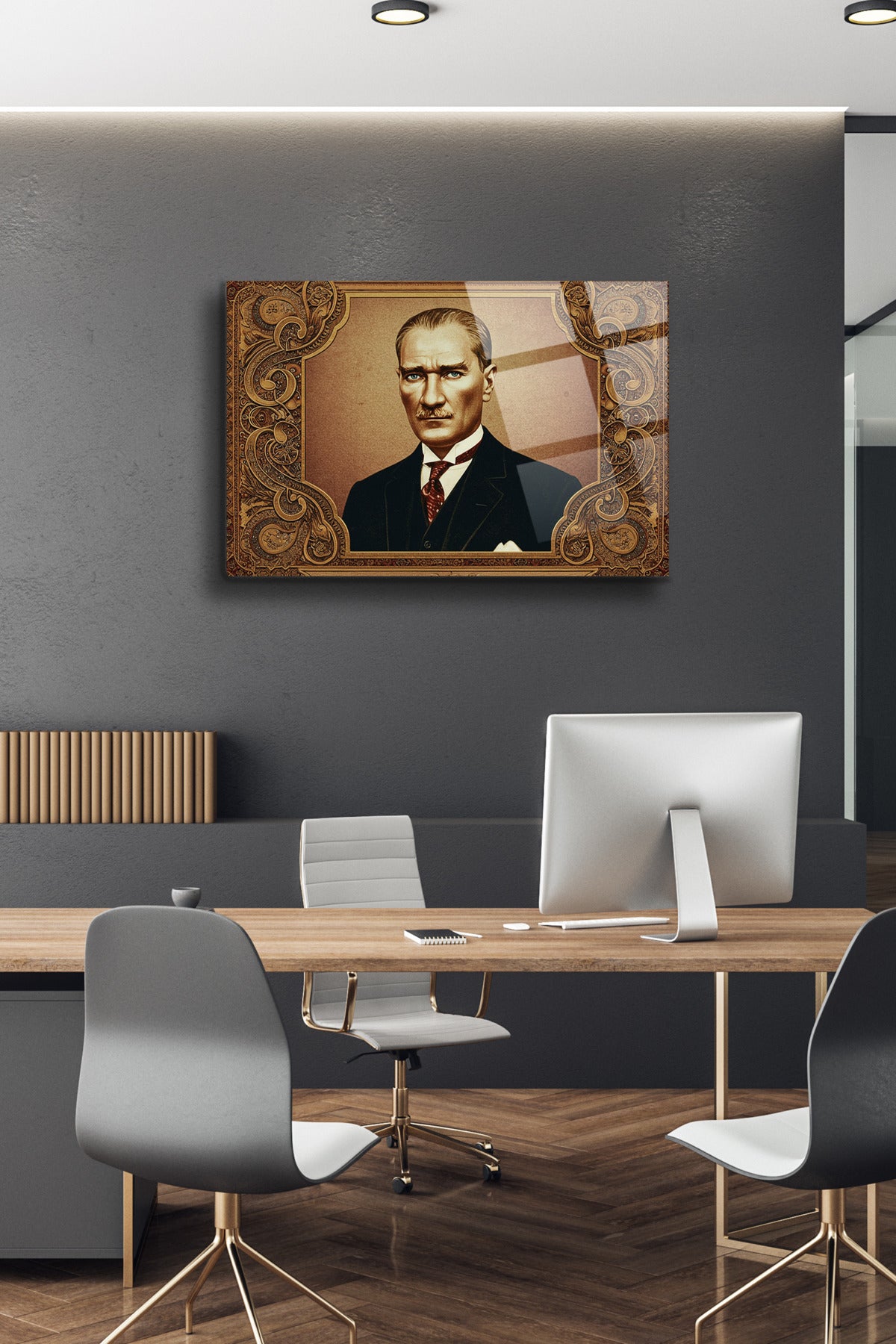 Atatürk Cam Tablo-Portre - Cam Tablo - Duvar Dekoru - Atatürk Portresi - Kaliteli Baskı Ata043