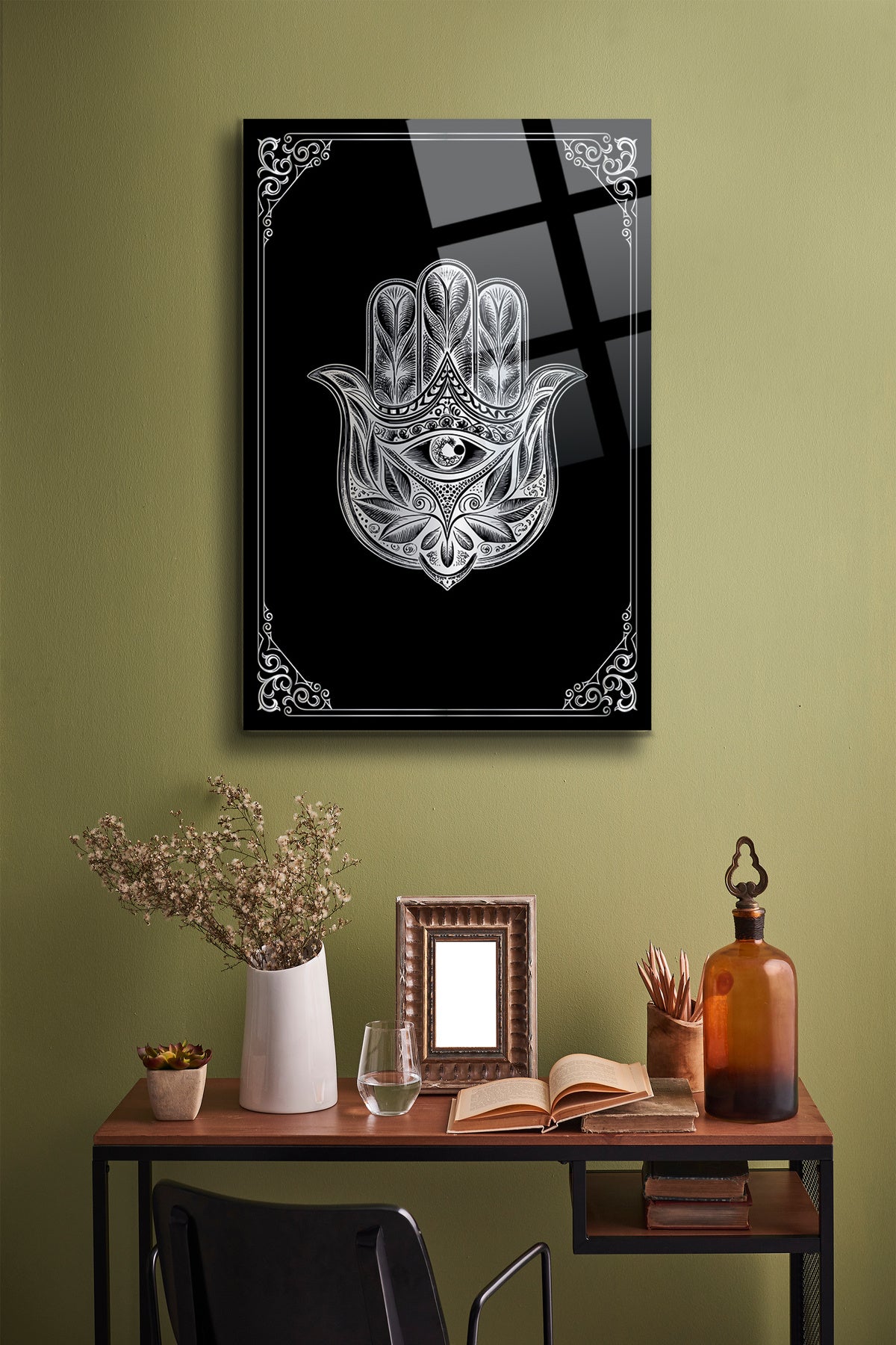 Fatma Ana Eli Cam Tablo - Nazar - Nazarlık - Dini Tablo - İslami Tablo - Dua Tablo Alh002