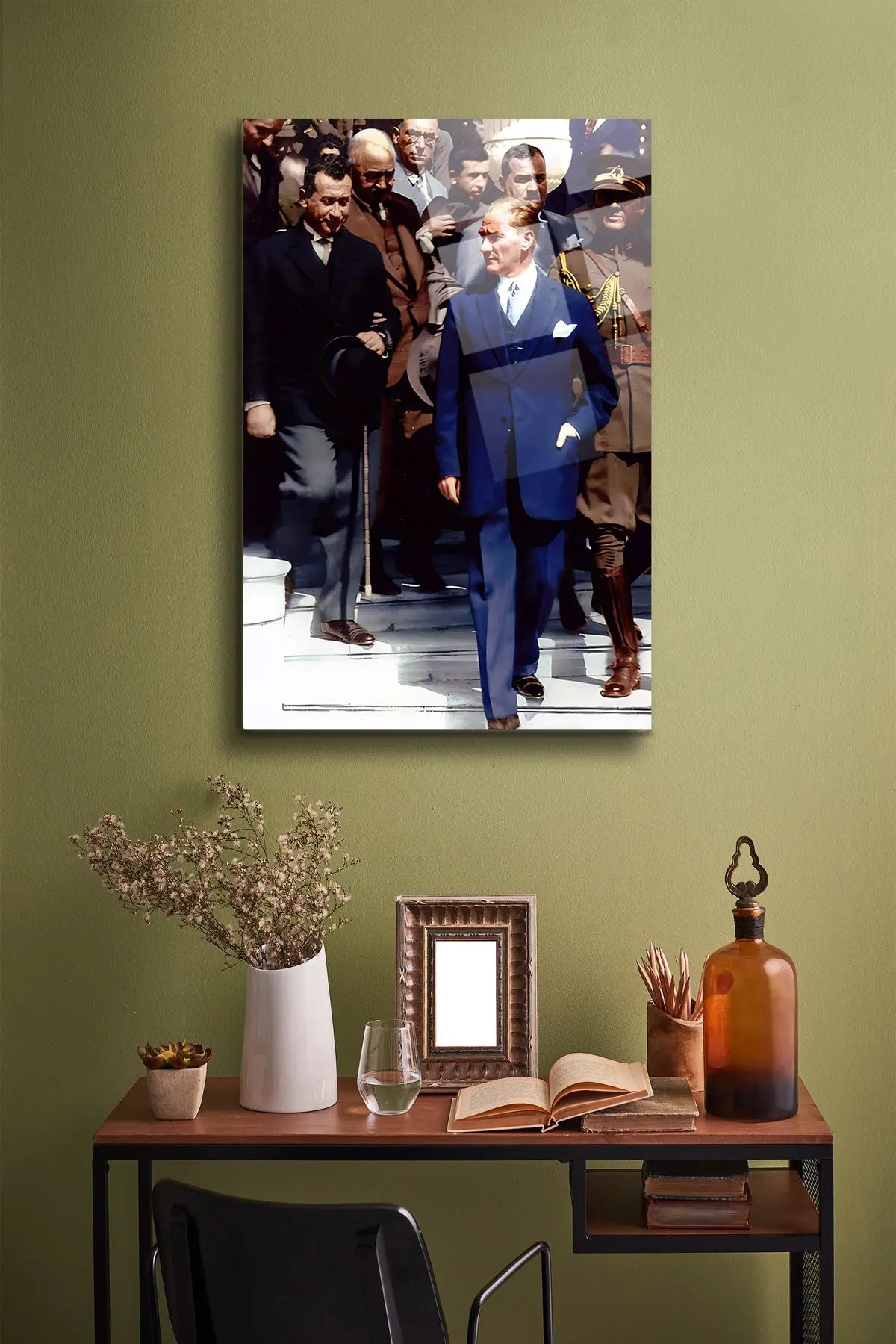 Atatürk Cam Tablo - Portre - Cam Tablo - Duvar Dekoru - Atatürk Portresi - Kaliteli Baskı Ata006 - Alcor Shop