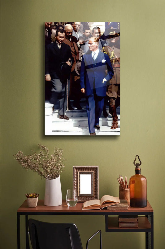 Atatürk Cam Tablo - Portre - Cam Tablo - Duvar Dekoru - Atatürk Portresi - Kaliteli Baskı Ata006 - Alcor Shop