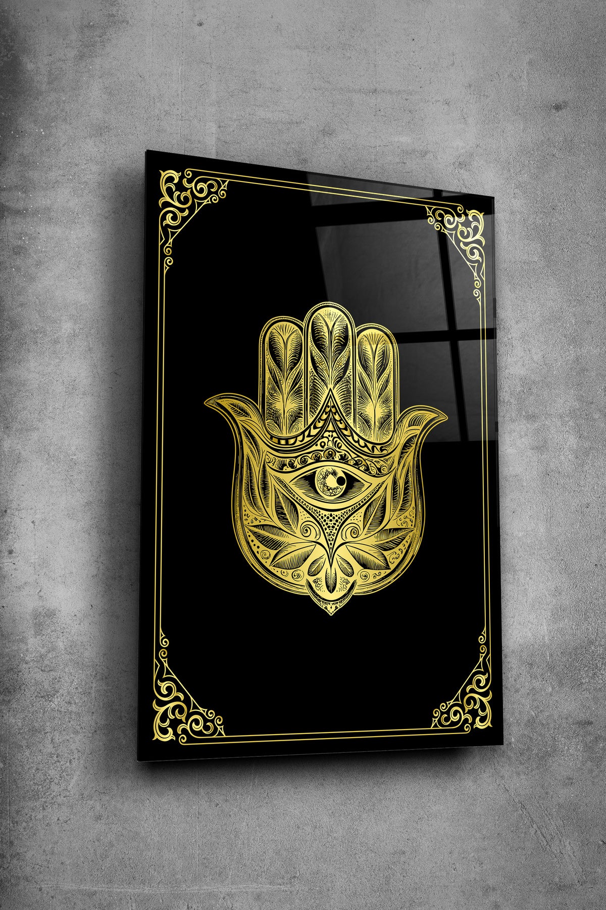 Fatma'nın Eli Siyah Cam Tablo – Koruyucu Sembol & Nazar Tılsımı Alh003