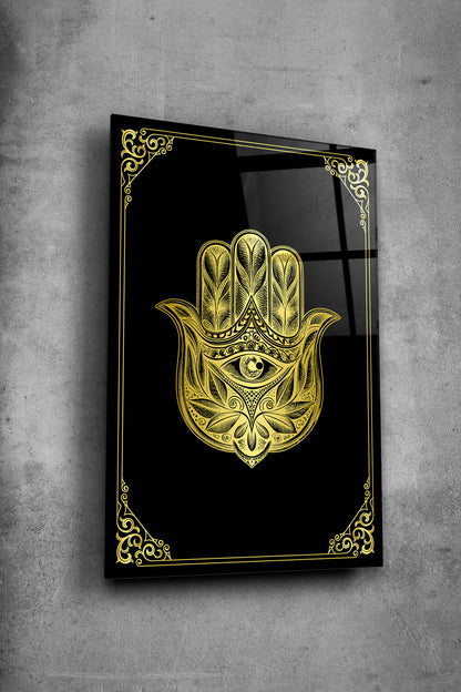 Fatma'nın Eli Siyah Cam Tablo – Koruyucu Sembol & Nazar Tılsımı Alh003