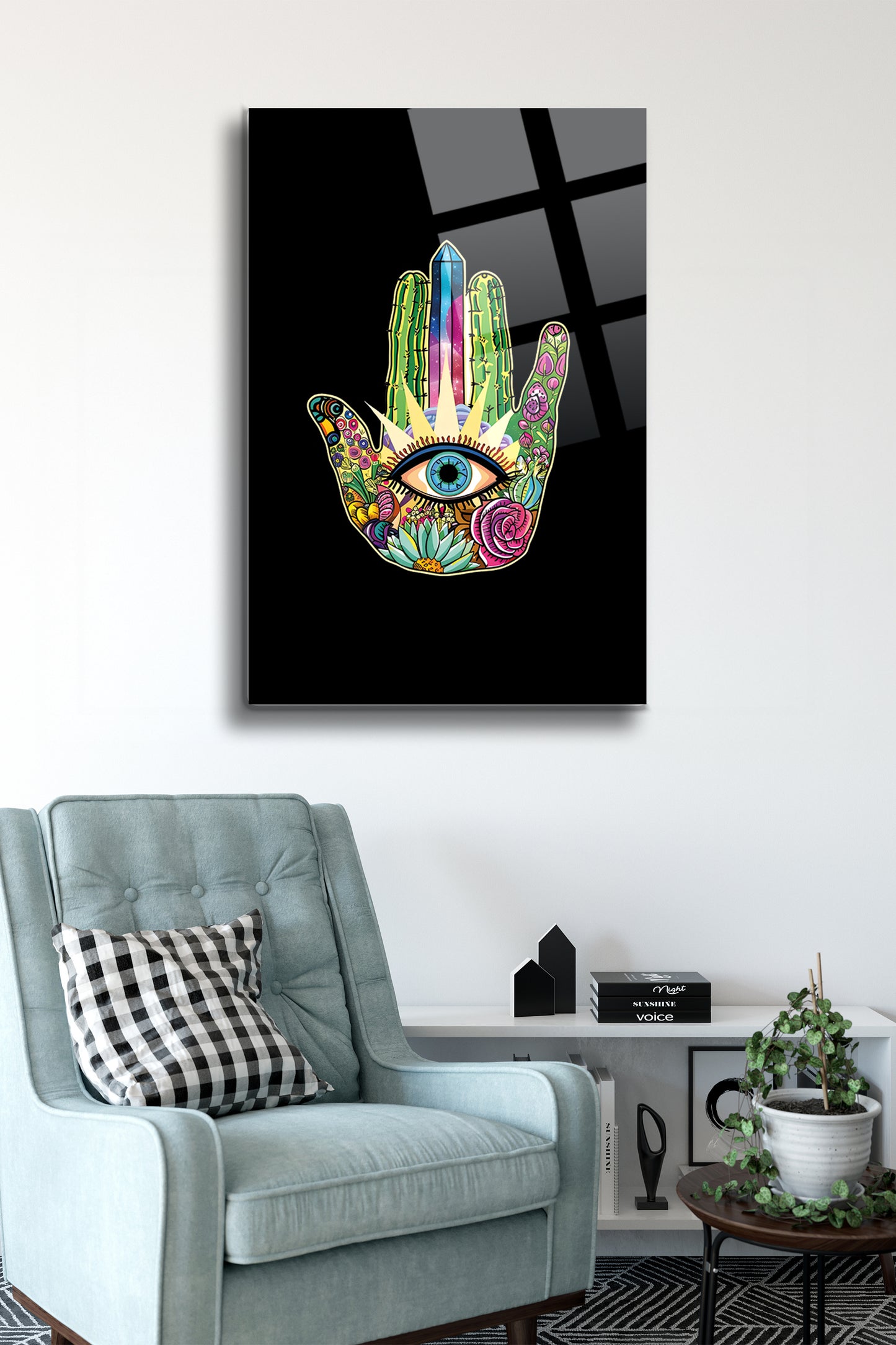 Fatma Ana Eli Cam Tablo - Nazar Boncuğu - Nazar - Nazarlık - Dini Tablo - Çiçekli Tablo Alh049