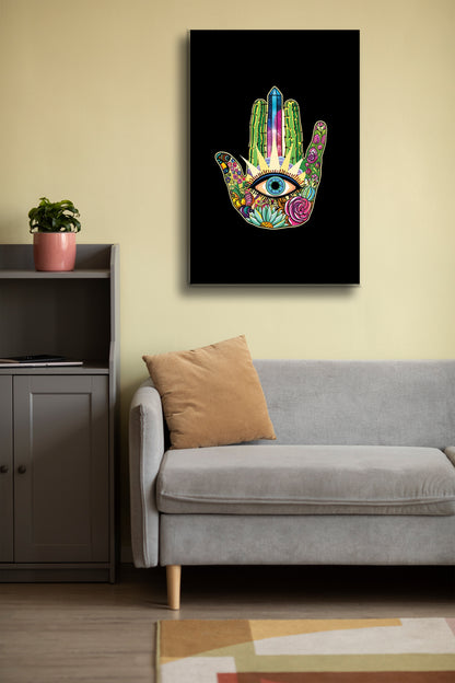 Fatma Ana Eli Cam Tablo - Nazar Boncuğu - Nazar - Nazarlık - Dini Tablo - Çiçekli Tablo Alh049