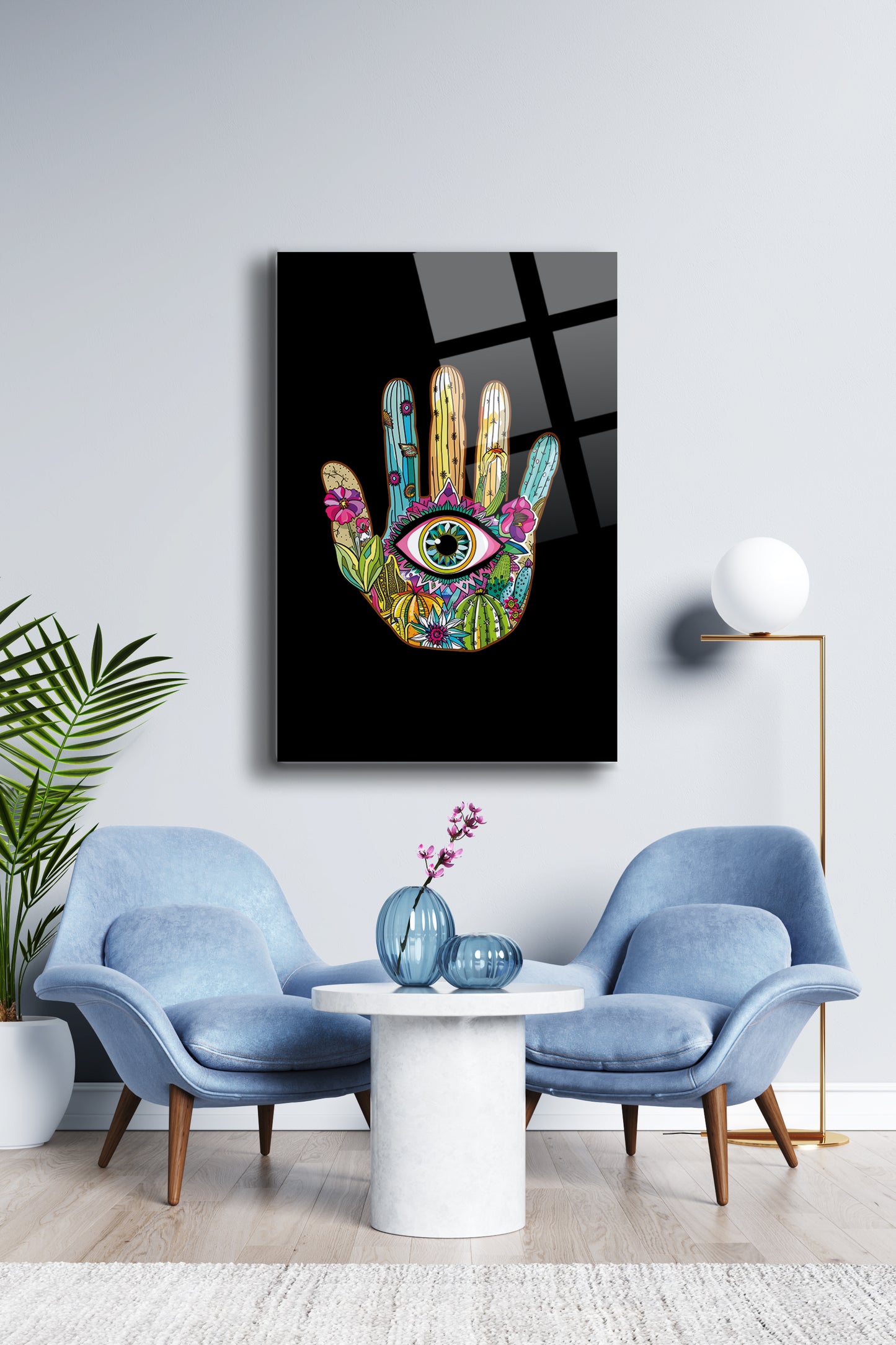 Fatma Ana Eli Cam Tablo - Nazar Boncuğu - Nazar - Nazarlık - Dini Tablo - Çiçekli Tablo Alh050