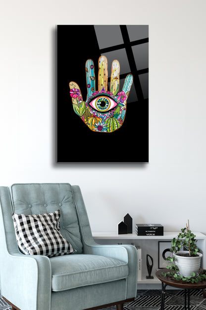 Fatma Ana Eli Cam Tablo - Nazar Boncuğu - Nazar - Nazarlık - Dini Tablo - Çiçekli Tablo Alh050