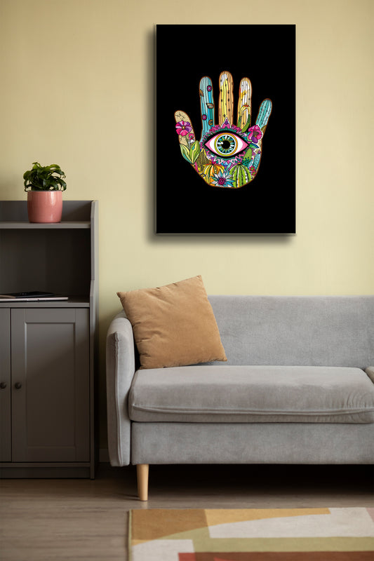 Fatma Ana Eli Cam Tablo - Nazar Boncuğu - Nazar - Nazarlık - Dini Tablo - Çiçekli Tablo Alh050