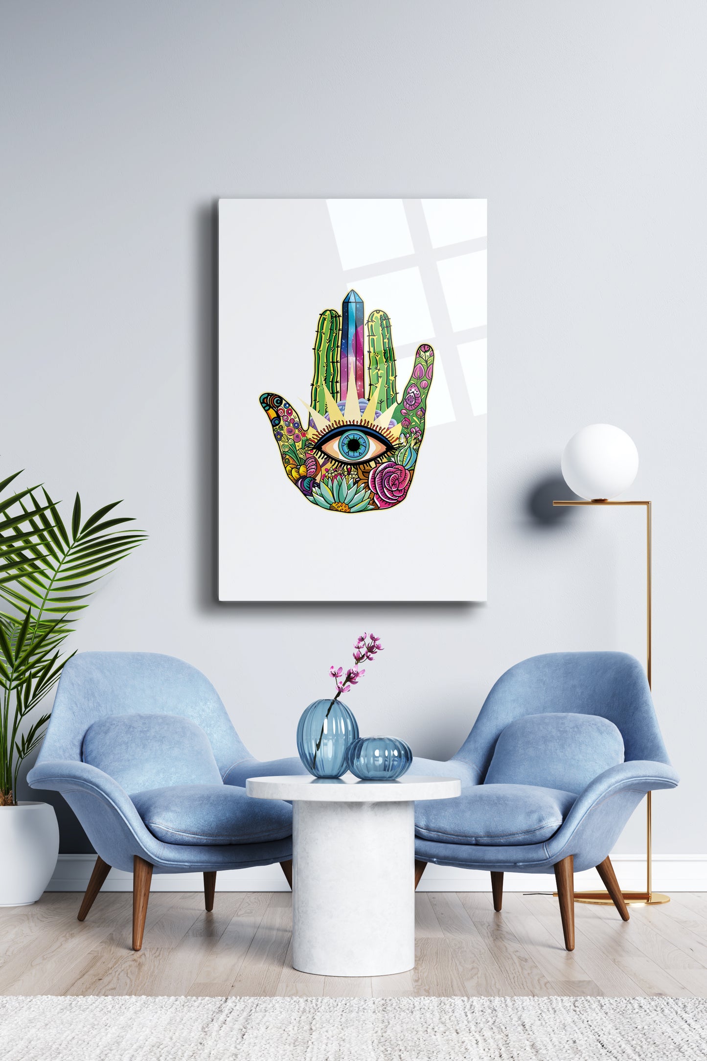 Fatma Ana Eli Cam Tablo - Nazar Boncuğu - Nazar - Nazarlık - Dini Tablo - Çiçekli Tablo Alh051