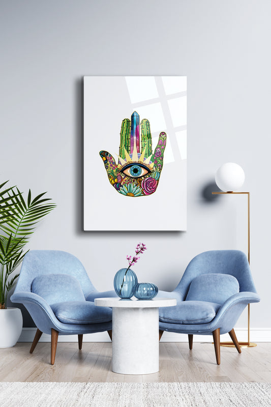 Fatma Ana Eli Cam Tablo - Nazar Boncuğu - Nazar - Nazarlık - Dini Tablo - Çiçekli Tablo Alh051