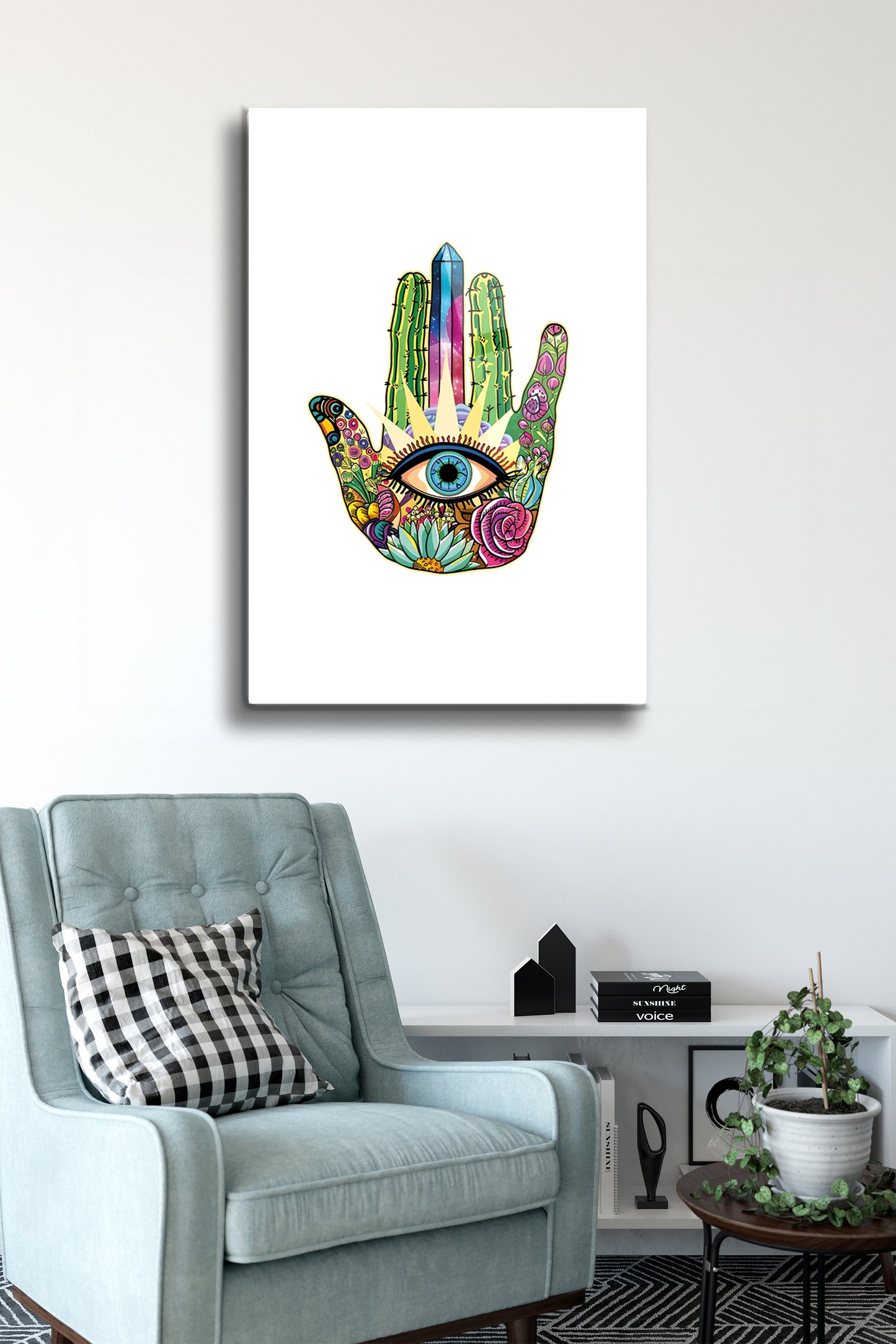 Fatma Ana Eli Cam Tablo - Nazar Boncuğu - Nazar - Nazarlık - Dini Tablo - Çiçekli Tablo Alh051