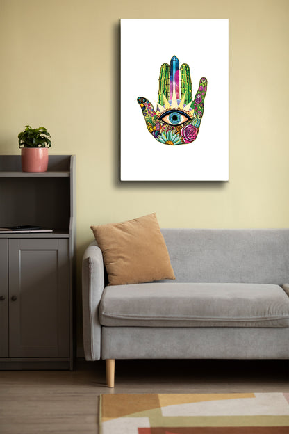 Fatma Ana Eli Cam Tablo - Nazar Boncuğu - Nazar - Nazarlık - Dini Tablo - Çiçekli Tablo Alh051