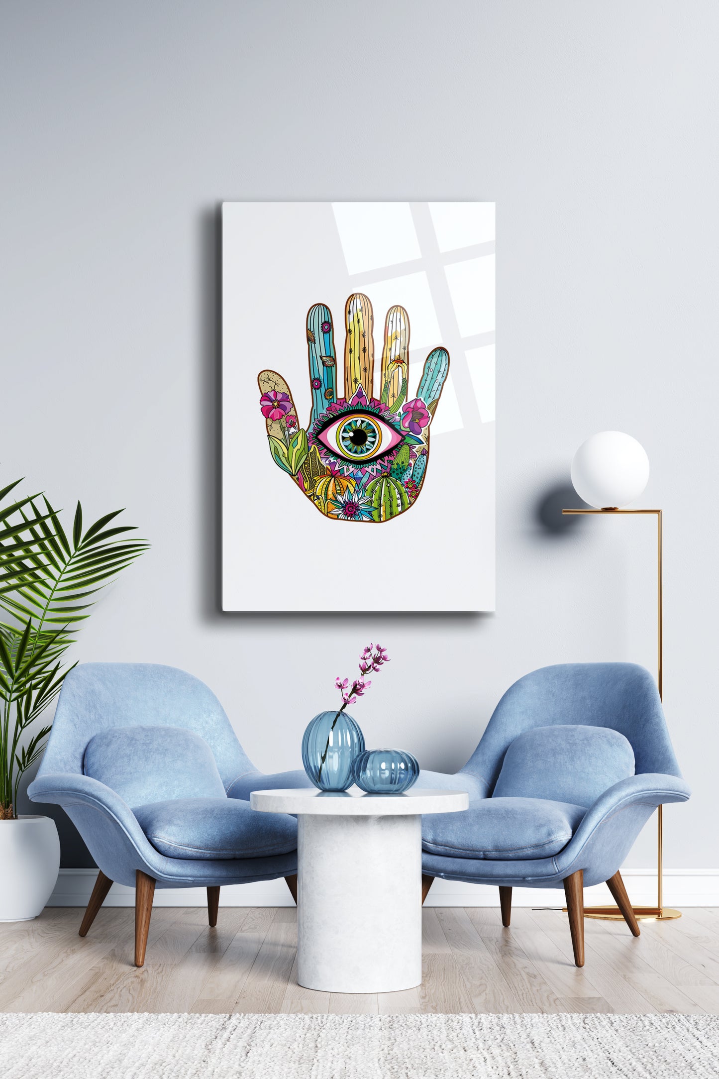 Fatma Ana Eli Cam Tablo - Nazar Boncuğu - Nazar - Nazarlık - Dini Tablo - Çiçekli Tablo Alh053