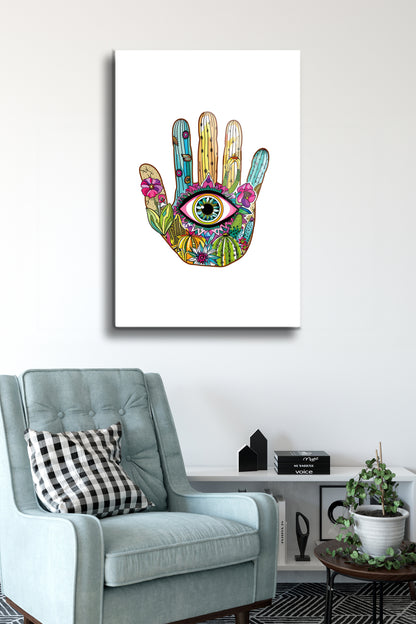 Fatma Ana Eli Cam Tablo - Nazar Boncuğu - Nazar - Nazarlık - Dini Tablo - Çiçekli Tablo Alh053