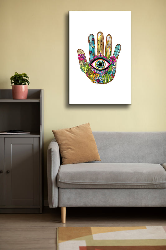 Fatma Ana Eli Cam Tablo - Nazar Boncuğu - Nazar - Nazarlık - Dini Tablo - Çiçekli Tablo Alh053