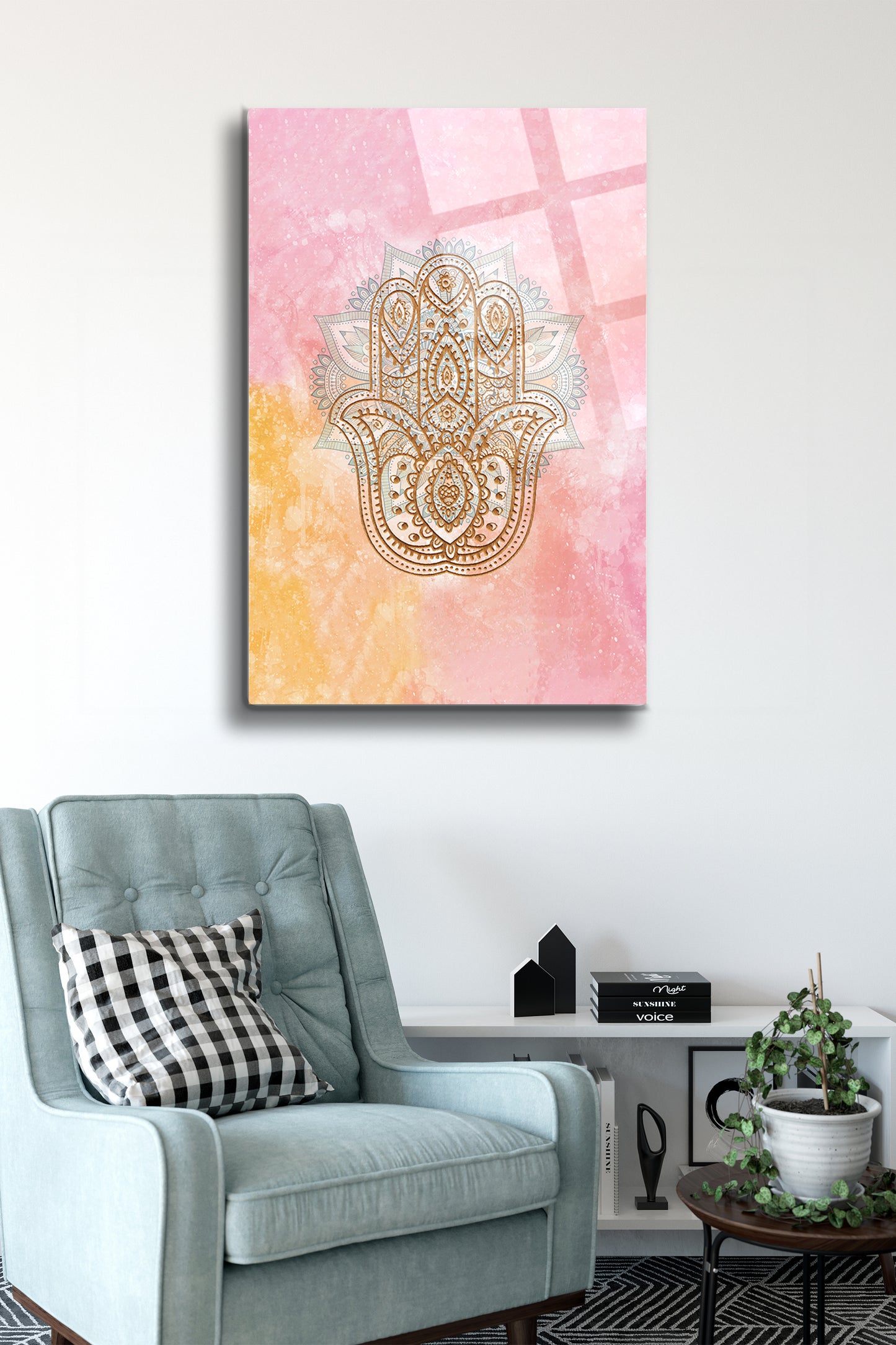 Fatma Ana Eli Cam Tablo - Nazar Boncuğu - Nazar - Nazarlık - Dini Tablo - Pembe Tablo Alh055