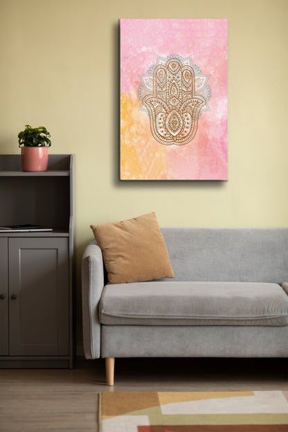 Fatma Ana Eli Cam Tablo - Nazar Boncuğu - Nazar - Nazarlık - Dini Tablo - Pembe Tablo Alh055