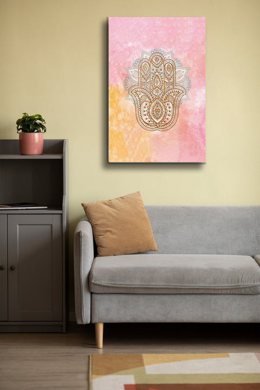 Fatma Ana Eli Cam Tablo - Nazar Boncuğu - Nazar - Nazarlık - Dini Tablo - Pembe Tablo Alh055