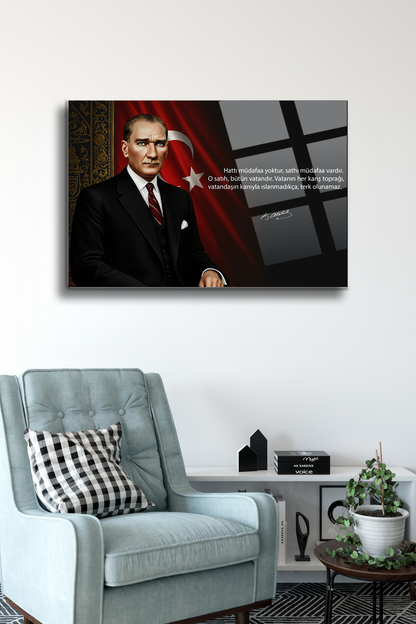 Atatürk Cam Tablo-Portre - Cam Tablo - Duvar Dekoru - Atatürk Portresi - Kaliteli Baskı Ata040