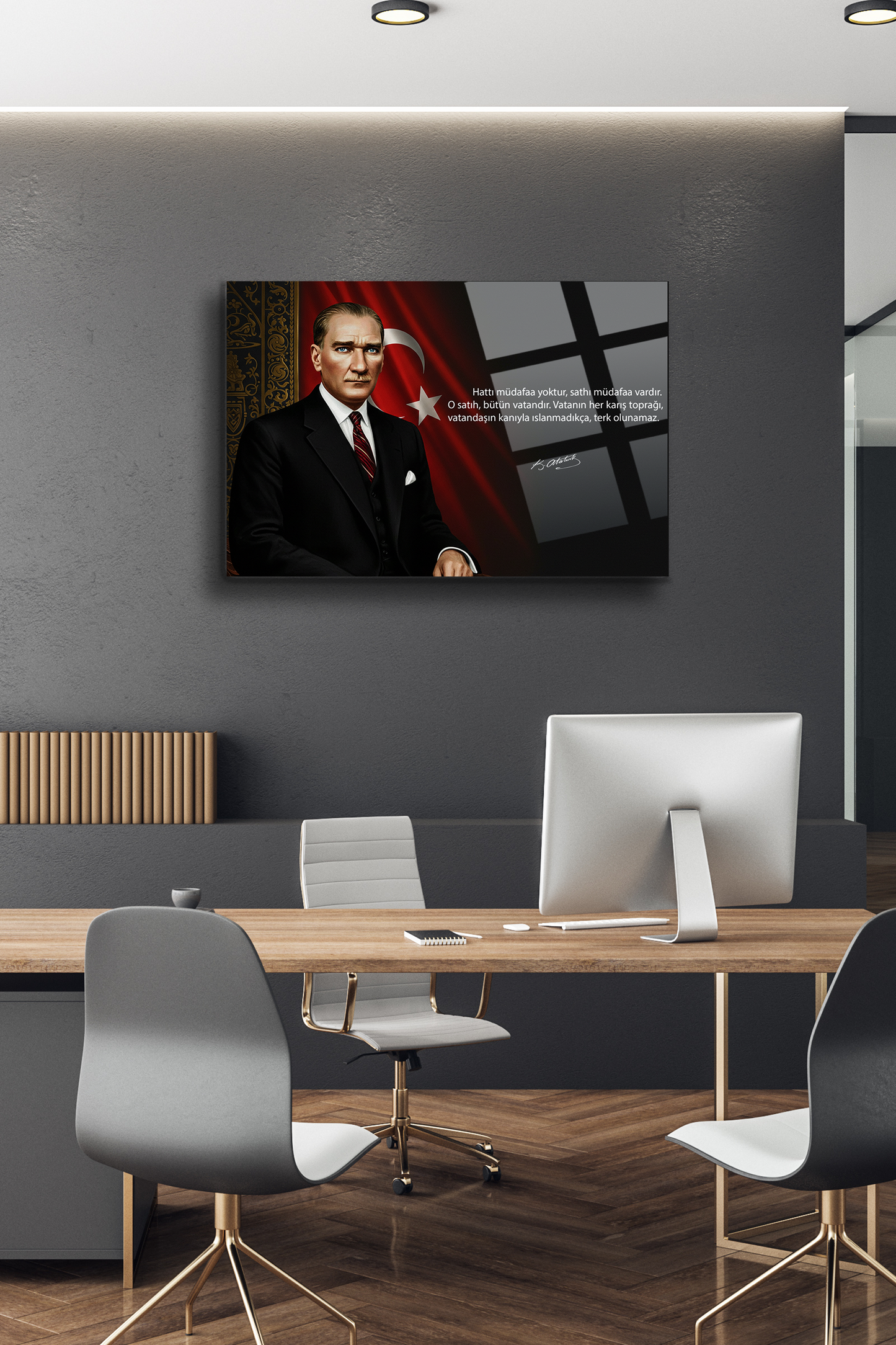 Atatürk Cam Tablo-Portre - Cam Tablo - Duvar Dekoru - Atatürk Portresi - Kaliteli Baskı Ata040