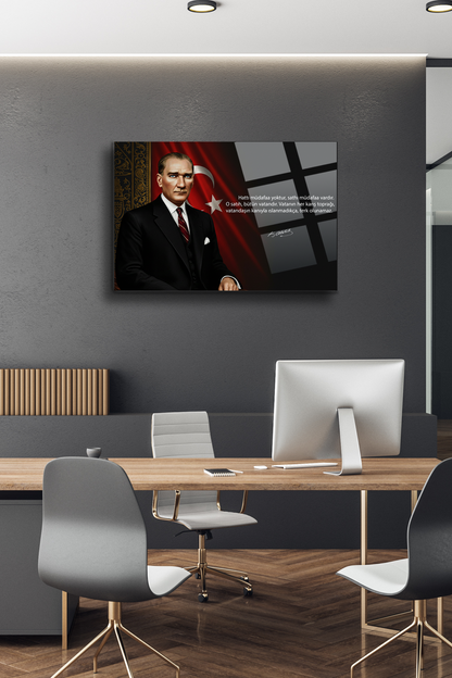 Atatürk Cam Tablo-Portre - Cam Tablo - Duvar Dekoru - Atatürk Portresi - Kaliteli Baskı Ata040