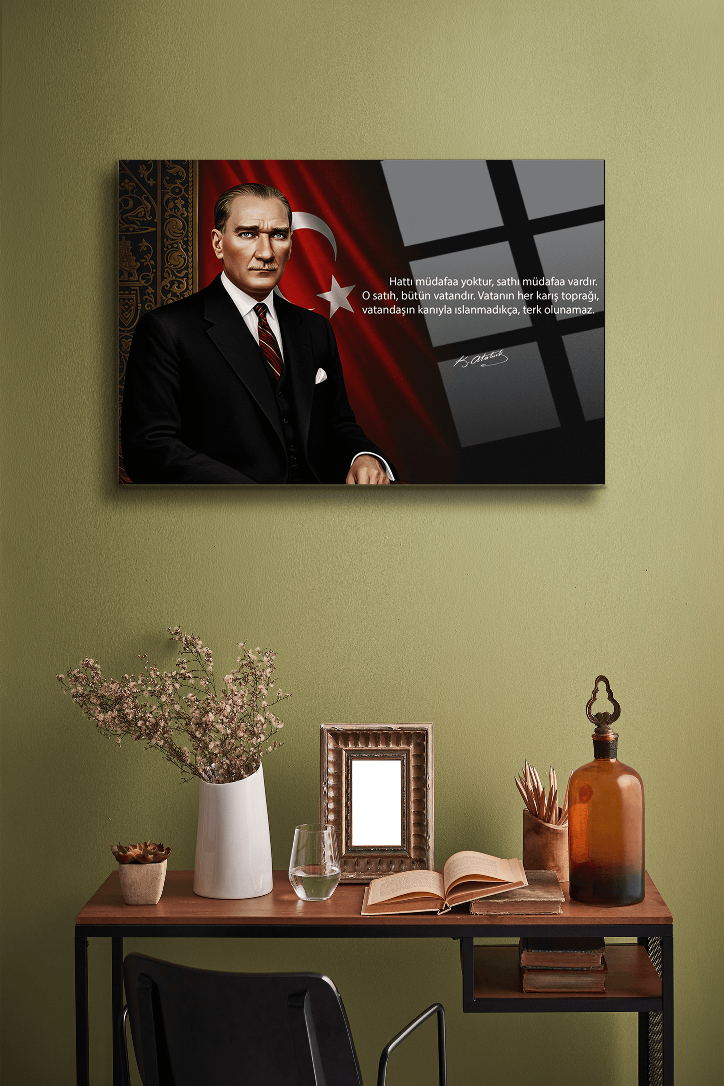 Atatürk Cam Tablo-Portre - Cam Tablo - Duvar Dekoru - Atatürk Portresi - Kaliteli Baskı Ata040