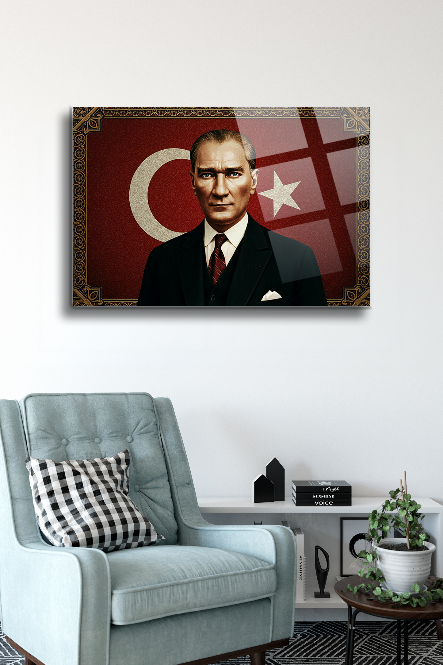 Atatürk Cam Tablo-Portre - Cam Tablo - Duvar Dekoru - Atatürk Portresi - Kaliteli Baskı Ata041