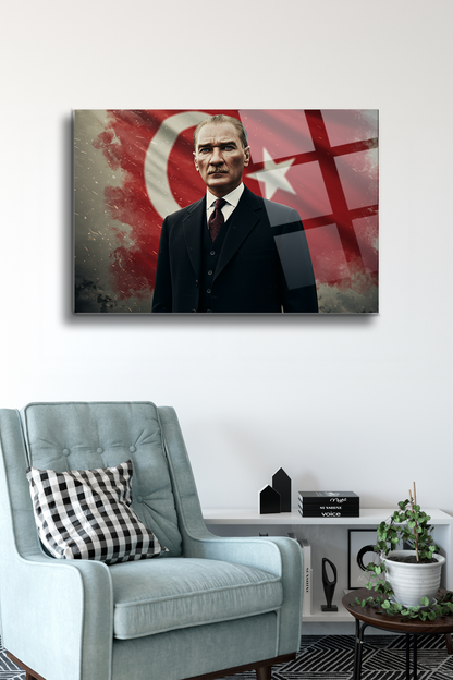 Atatürk Cam Tablo-Portre - Cam Tablo - Duvar Dekoru - Atatürk Portresi - Kaliteli Baskı Ata042