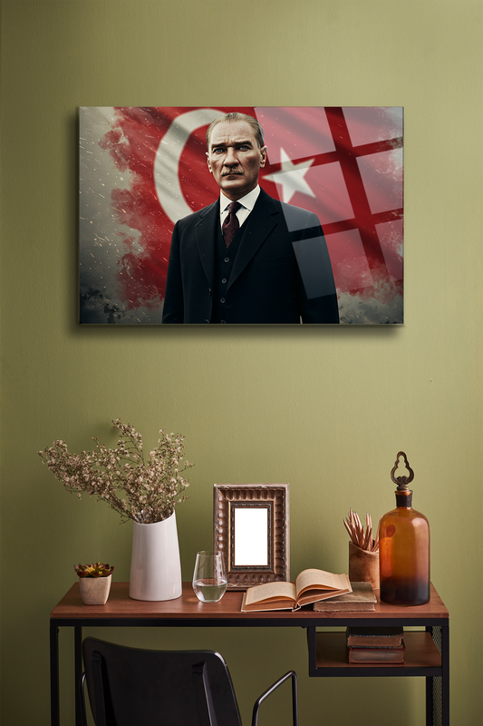 Atatürk Cam Tablo-Portre - Cam Tablo - Duvar Dekoru - Atatürk Portresi - Kaliteli Baskı Ata042