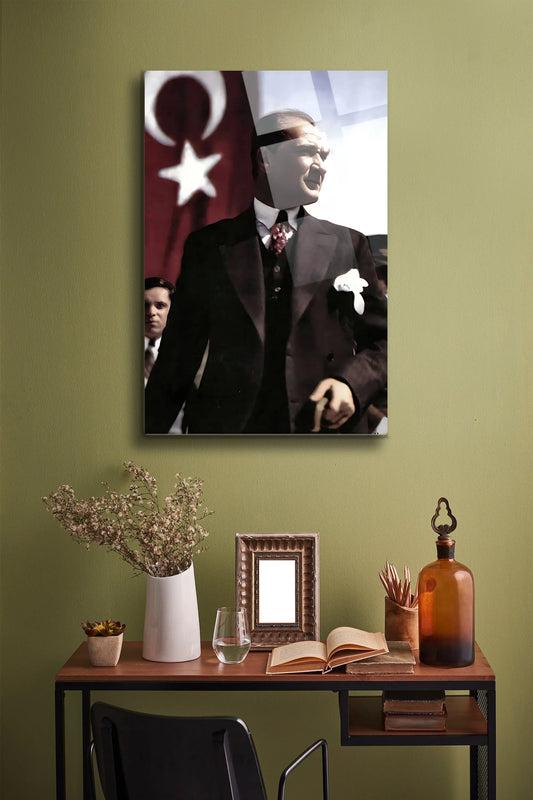 Atatürk Cam Tablo - Portre - Cam Tablo - Duvar Dekoru - Atatürk Portresi - Kaliteli Baskı Ata002 - Alcor Shop
