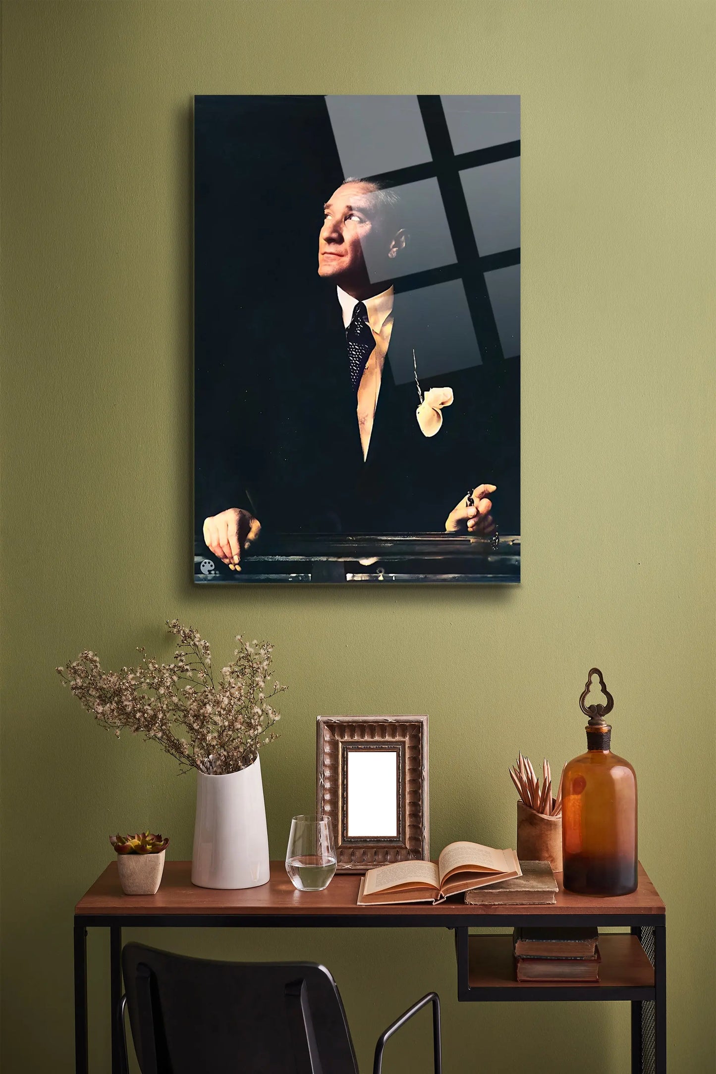 Atatürk Cam Tablo - Portre - Cam Tablo - Duvar Dekoru - Atatürk Portresi - Kaliteli Baskı Ata003 - Alcor Shop
