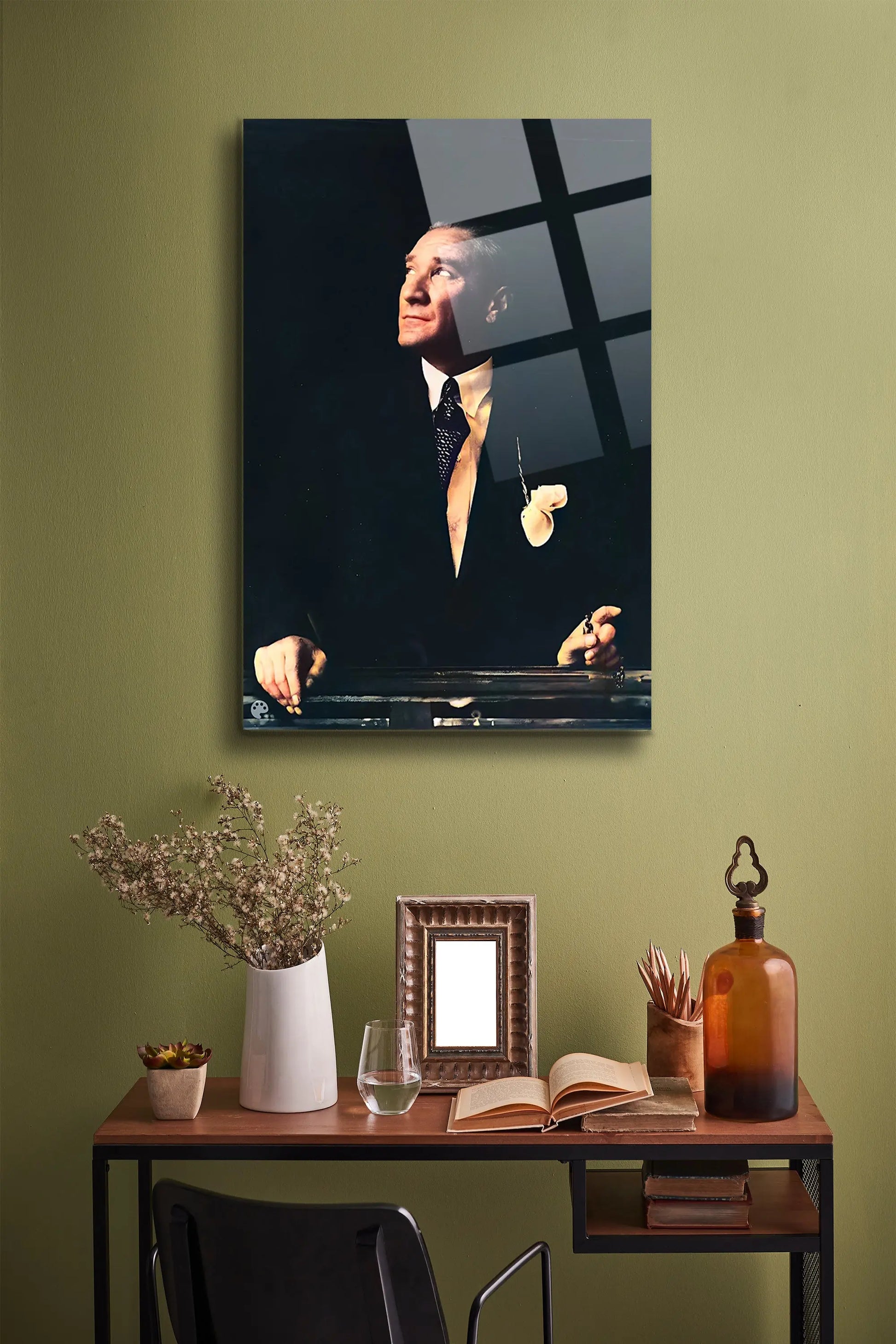 Atatürk Cam Tablo - Portre - Cam Tablo - Duvar Dekoru - Atatürk Portresi - Kaliteli Baskı Ata003 - Alcor Shop