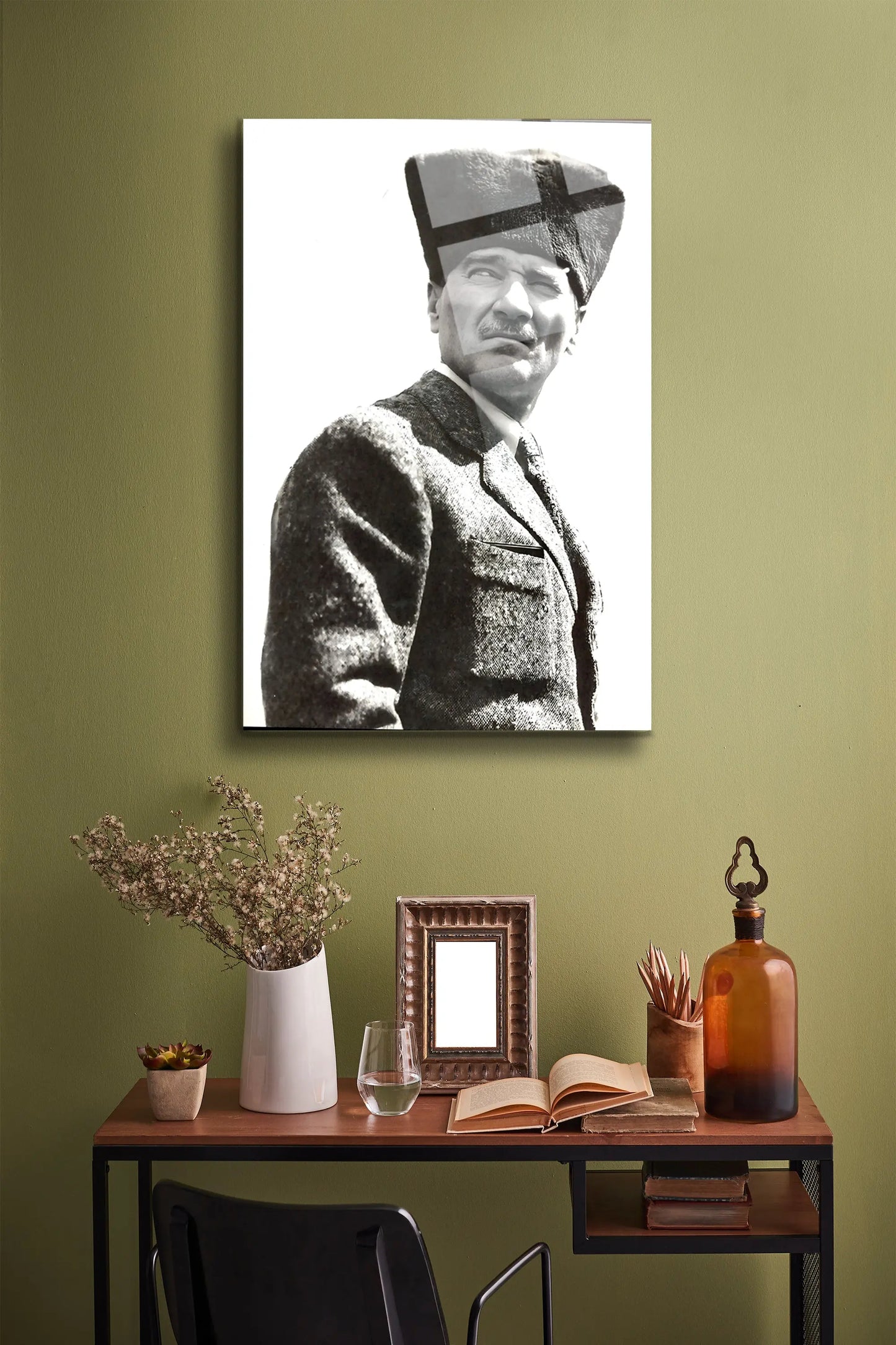 Atatürk Cam Tablo - Portre - Cam Tablo - Duvar Dekoru - Atatürk Portresi - Kaliteli Baskı Ata004 - Alcor Shop