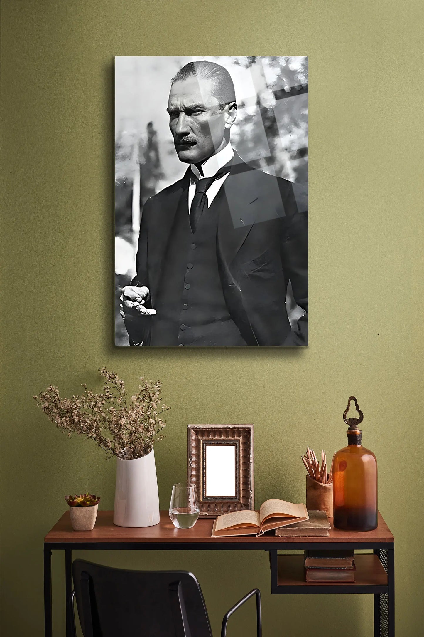 Atatürk Cam Tablo - Portre - Cam Tablo - Duvar Dekoru - Atatürk Portresi - Kaliteli Baskı Ata005 - Alcor Shop