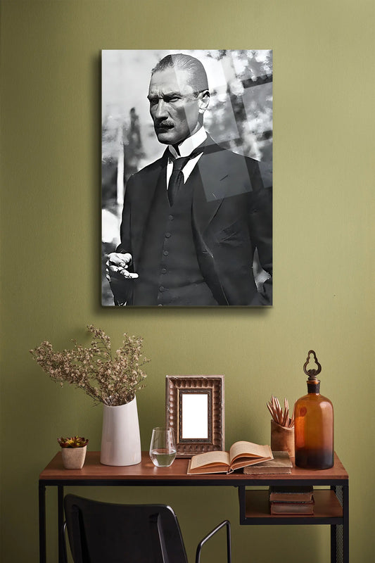 Atatürk Cam Tablo - Portre - Cam Tablo - Duvar Dekoru - Atatürk Portresi - Kaliteli Baskı Ata005 - Alcor Shop